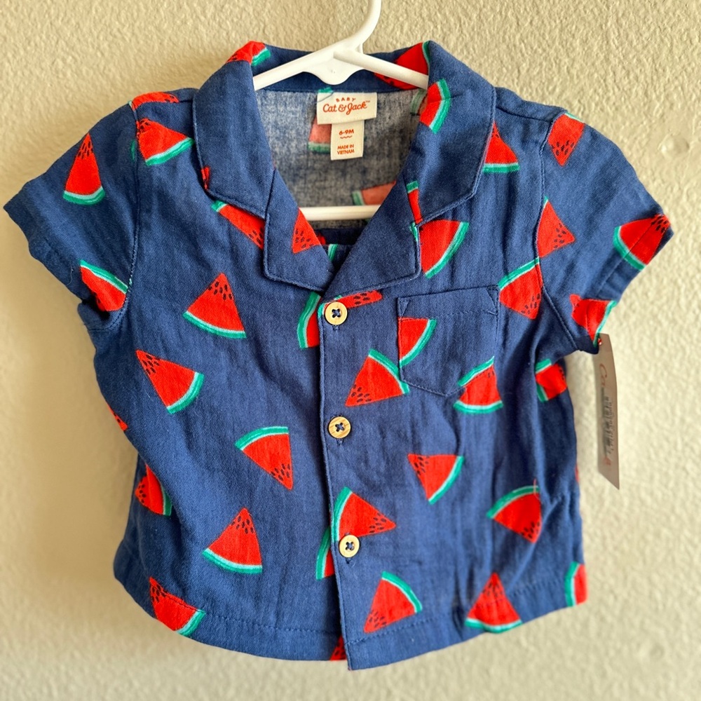 Baby Cat & Jack watermelon print size 6-9 months baby 100% cotton matching set